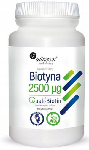 Aliness Biotyna 2500ug 120 vege tabs. WŁOSY SKÓRA