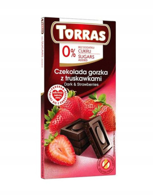 Czekolada Gorzka Z Truskawkami bez cukru 75g