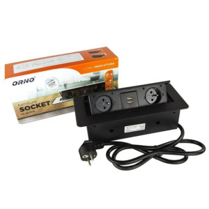 Czarne gniazdo meblowe wpuszczane w blat podwójne plus 2xUSB  OR-AE-13126/B