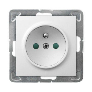Białe gniazdo elektryczne pojedyncze podtynkowe z uziemieniem z przesłonami
