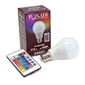 Kolorowa żarówka RGB na pilota E27 6W-40W 470lm LED Polux Smart A60