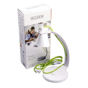 Unikalna Biała Lampa biurkowa LED z zielonym sznurem Nilsen Skara PX005