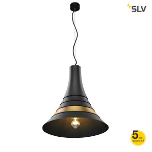 Lampa wisząca nad stół czarna z mosiężnym pierścieniem BATO 45 SLV