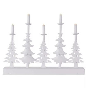 DCAW14 Biały świecznik choinki świąteczne  5 świeczek led na baterie  24cm