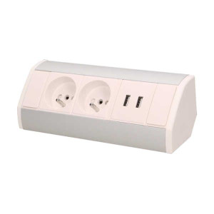 Gniazdo meblowe  z USB biało-srebrne 2x2P+Z+USB 3680W OR-GM-9003/W-G ORNO
