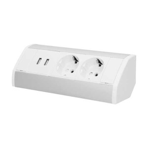 Gniazdo meblowe podszafkowe biało-srebrne w wersji schuko 2x2P+Z+USB OR-GM-