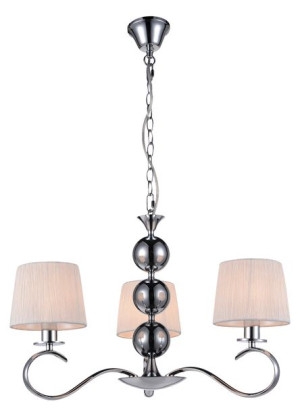 Lampa wisząca chromowo-biała z tkaninowym abażurem 3X40W E14 CLARA 33-21618