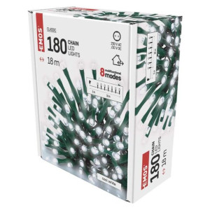 Oświetlenie choinkowe - zimna biel, LEDx180szt 18m, 8 programów, IP44, D4AC