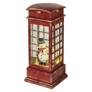 Dekoracja LED budka telefoniczna z bałwankiem 10x25cm, 3xAA ciepła biel, IP