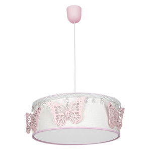 Biała lampa wisząca z różowymi motylkami i kryształkami 1xE27 PAPILLON MLP8
