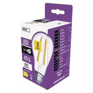 Żarówka LED filament A60 3.4W-40W E27 neutralna 470lm 4000K 3 lata gwarancj