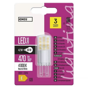 Żarówka ledowa G9 4,2W-40W 4000K 470lm Classic JC ZQ9543  EMOS