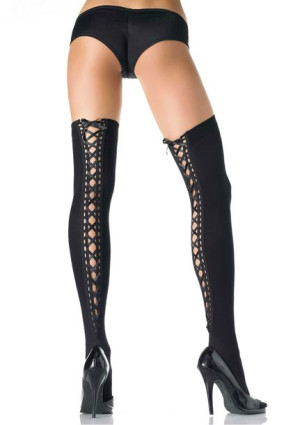 Bielizna-THIGH HIGHS W LACE UP BACK OS