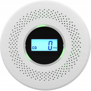 Czujnik dymu i gazu CO czadu tlenku węgla wyświetlacz LED alarm 3xAA
