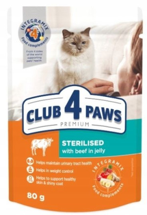 Club4 Paws wołowina w galaretce Sterilised 80g