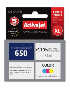 Tusz ActiveJet AH-650CR kolor HP 650 CZ102AE 21ml