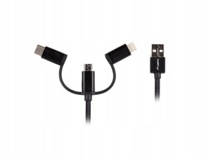 Kabel USB Premium 3in1 combo 1m czarny USB-C micro