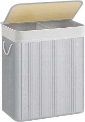 Kosz Na Pranie 2 Przegródki Bambusowy 100l Szary