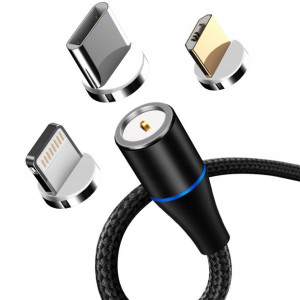 Kabel Magnetyczny 3w1 Do Iphone Micro Usb C Mocny