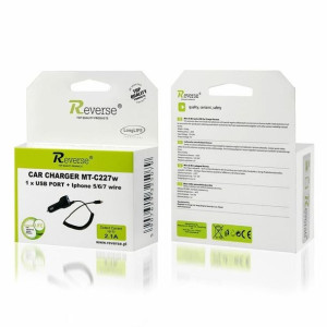 Ładowarka Samochodowa Reverse Mt-c227w 1xusb + Kabel Lightning 2.1a Czarny