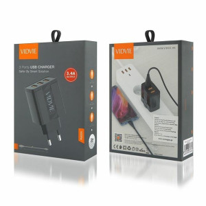 Ładowarka Sieciowa Vidvie Ple231 3xusb + Kabel Lightning 3.4a Czarny
