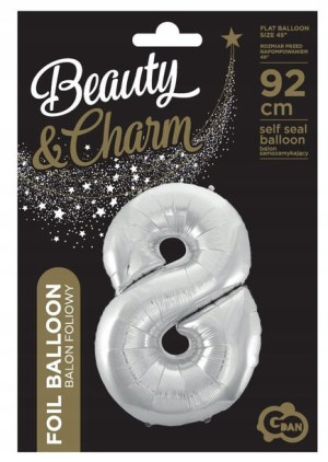 Balon foliowy cyfra 8 Beauty&Charm srebrna 92c