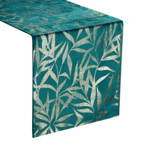 Szarfa velvetowa zdobiona 35X220cm ciemnoturkusowa