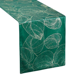Szarfa velvetowa zdobiona 35X140cm ciemnozielona