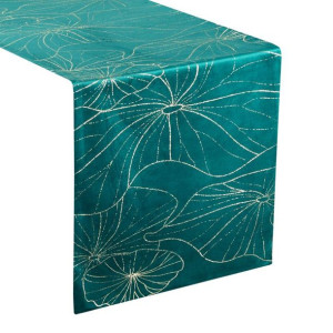 Szarfa velvetowa zdobiona 35X220cm ciemnoturkusowa