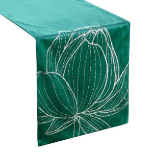 Szarfa velvetowa zdobiona 35X180cm ciemnozielona