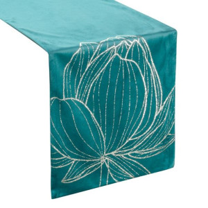 Szarfa velvetowa zdobiona 35X180cm ciemnoturkusowa