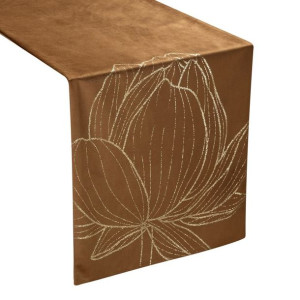 Szarfa velvetowa zdobiona 35X180cm brązowa