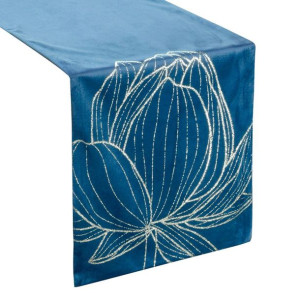 Szarfa velvetowa zdobiona 35X220cm granatowa