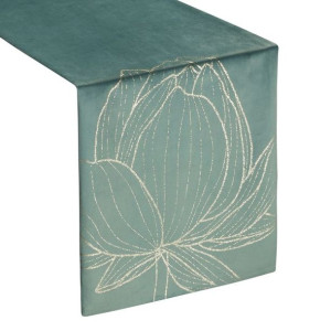 Szarfa velvetowa zdobiona 35X220cm ciemnomiętowa