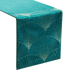 Szarfa velvetowa zdobiona 35X140cm ciemnoturkusowa