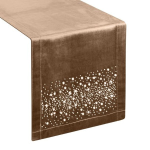 Szarfa velvetowa zdobiona kryształkami 35X180cm ciemnobeżowa