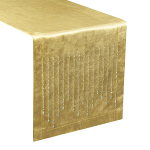 Szarfa velvetowa zdobiona kryształkami 35X180cm złota