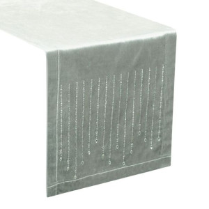 Szarfa velvetowa zdobiona kryształkami 35X220cm srebrna