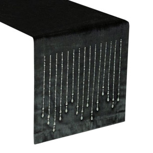 Szarfa velvetowa zdobiona kryształkami 35X220cm czarna