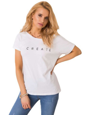RUE PARIS Biały t-shirt z dekoltem z tyłu M