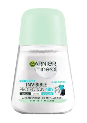 Garnier Dezodorant Invisible Protection 48h Clean Cotton Black,White,Colors