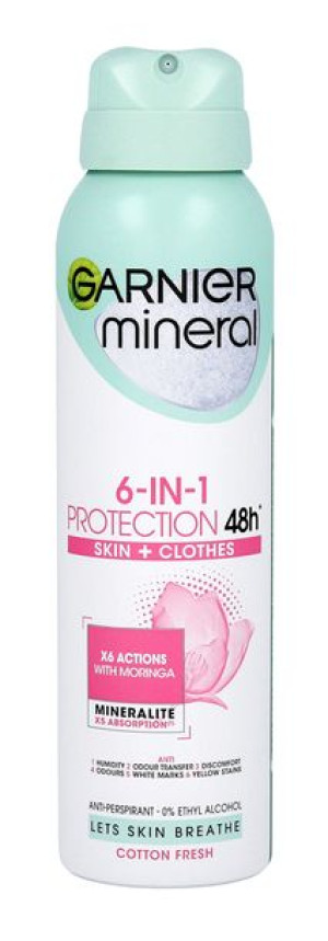 Garnier Dezodorant 6in1 Protection 48h Cotton Fresh Skin+Clothes  150ml