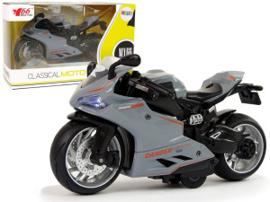 Motocykl Sportowy Szary Pomarańczowe Pasy 1:12 Napęd Pull-Back Dźwięk