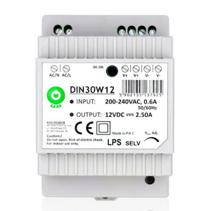 Zasilacz DIN zbiorczy  30W 12VDC 2,5 A zalecany wideodomofon 5TECH