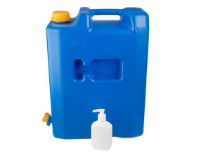 Kanister na wodę 20L z plastikowym zaworem + dozownik na mydło