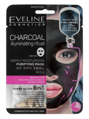 Eveline Sheet Mask Charcoal Maska na tkaninie 8in1 oczyszczająca