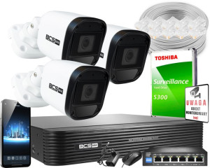BCS Zestaw kamery tubowe IP 5MPx 2K+ IR30m +1TB