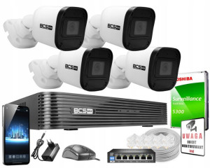 BCS Zestaw kamery tubowe IP 5MPx 2K+ IR30m +1TB