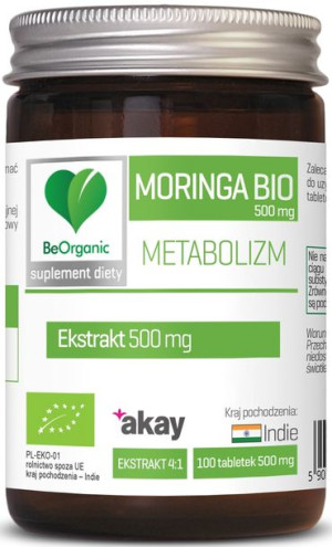 BeOrganic Moringa ekstrakt BIO, 500mg METABOLIZM