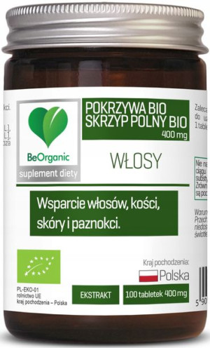 BeOrganic Skrzyp BIO, Pokrzywa BIO 400mg WŁOSY